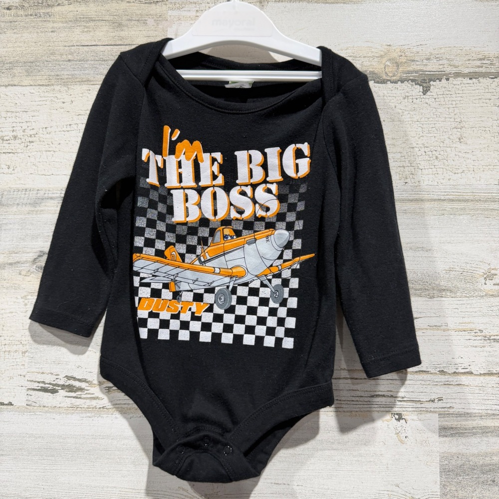 Disney Bodysuit Boys 12-18M Black Planes Dusty The Big Boss Racing GUC